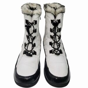 Judith Sport Lisa Women's Winter Boots Size 10 Faux Fur White Black Lace Up